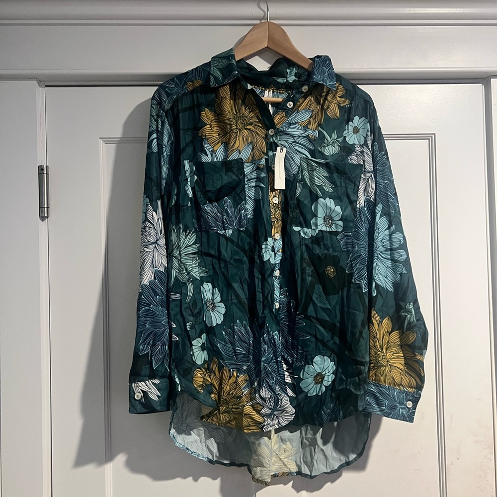Anthropologie Brielle Relaxed Buttondown Blouse - Green - Sz. L - NWT - Picture 2 of 10